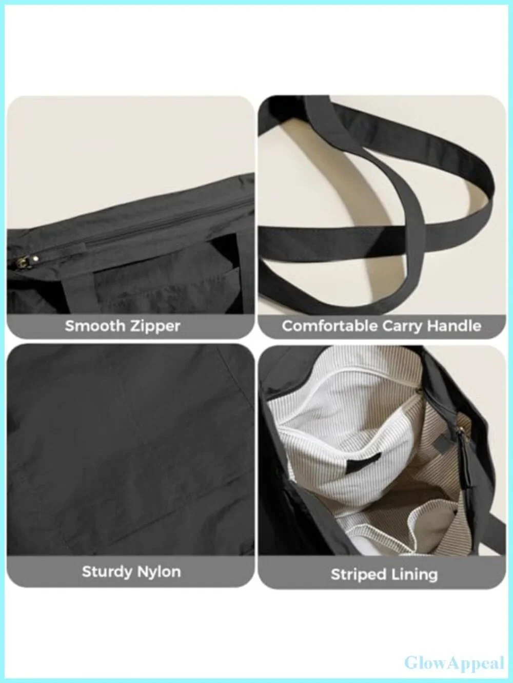 Lightweight Nylon Tote Bag Unisex Casual Shoulder Hobo for Travel Gym Work